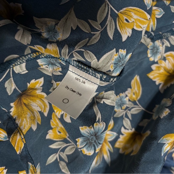 Amour Vert Teal Tunic with Yellow Floral Print Small 100% Silk - Picture 5 of 6